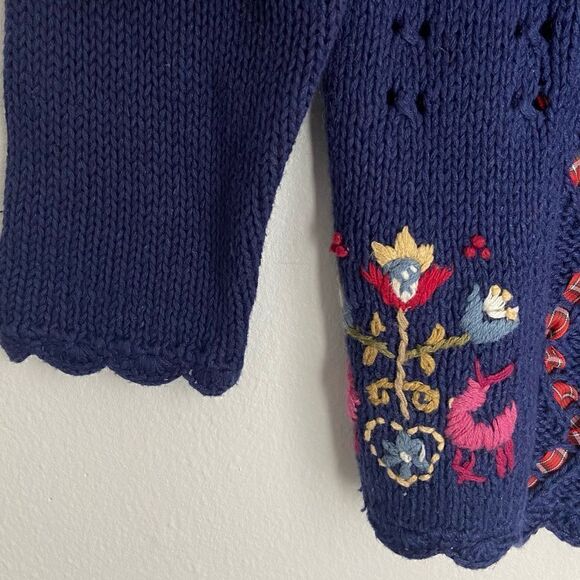 Andrea Lauren Vintage Cardigan Folklore Embroidered Chunky Knit Women’s S Ramie - Picture 8 of 14
